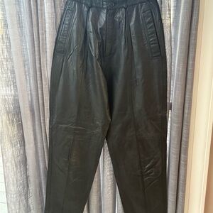 Black genuine Leather Women's Trousers vintage size 8 retro lined winter toffs